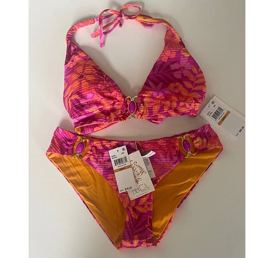 BECCA Copacabana Mira Halter Bikini Top and Copacabana Hipster Bottom Size Small